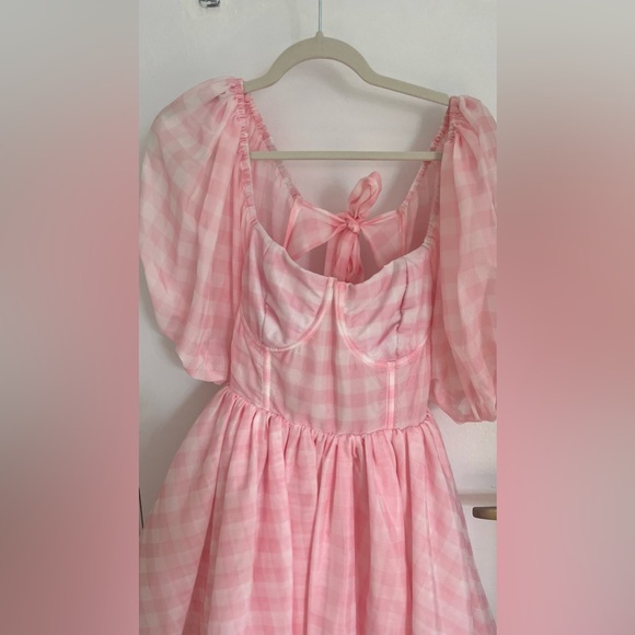 Pink ginham puff sleeve dollhouse mini dress - Picture 3 of 9